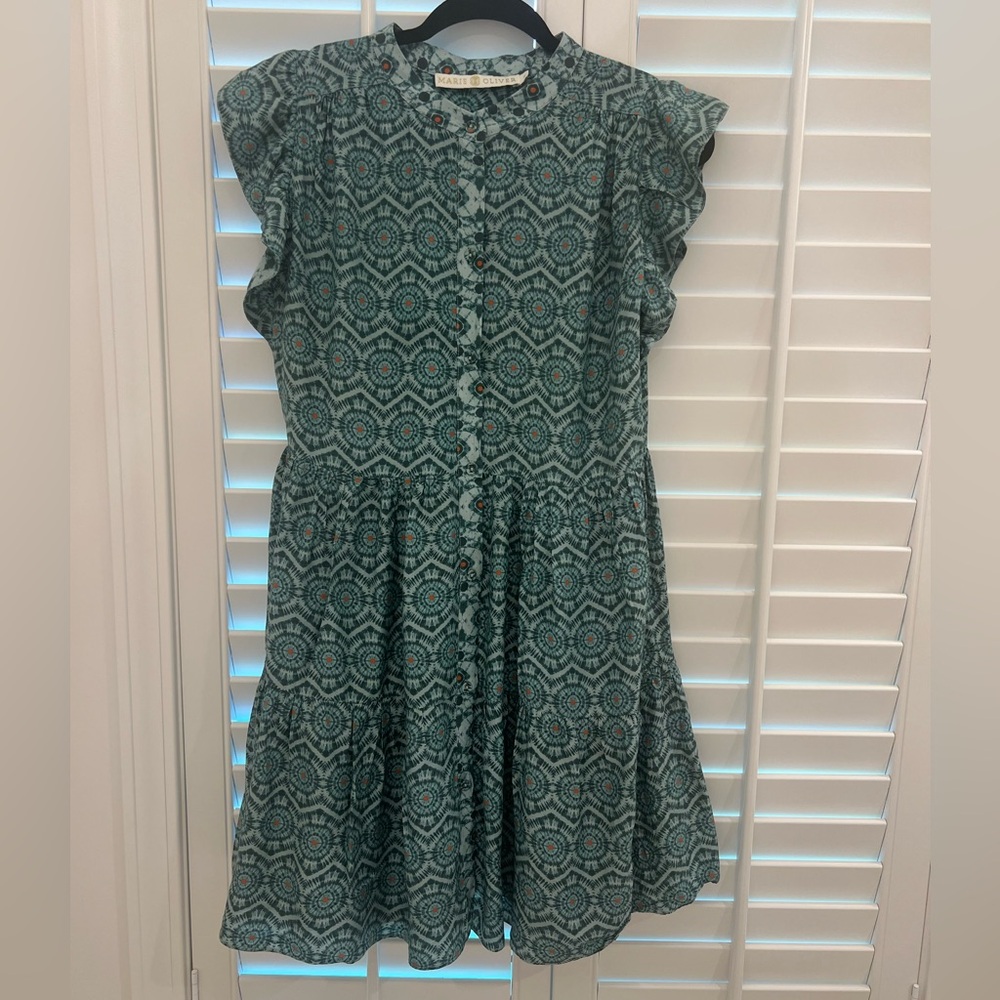 Marie Oliver Green Patterned Mini Dress